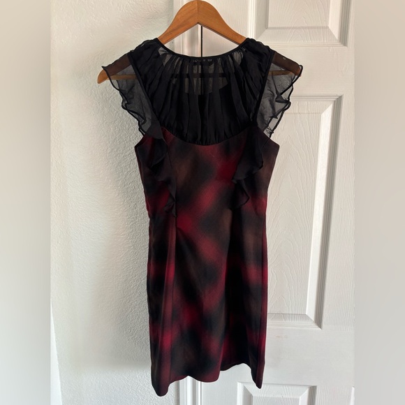 Black Halo Plaid‎ Red Black Dress Lined Size 2 - Picture 4 of 5